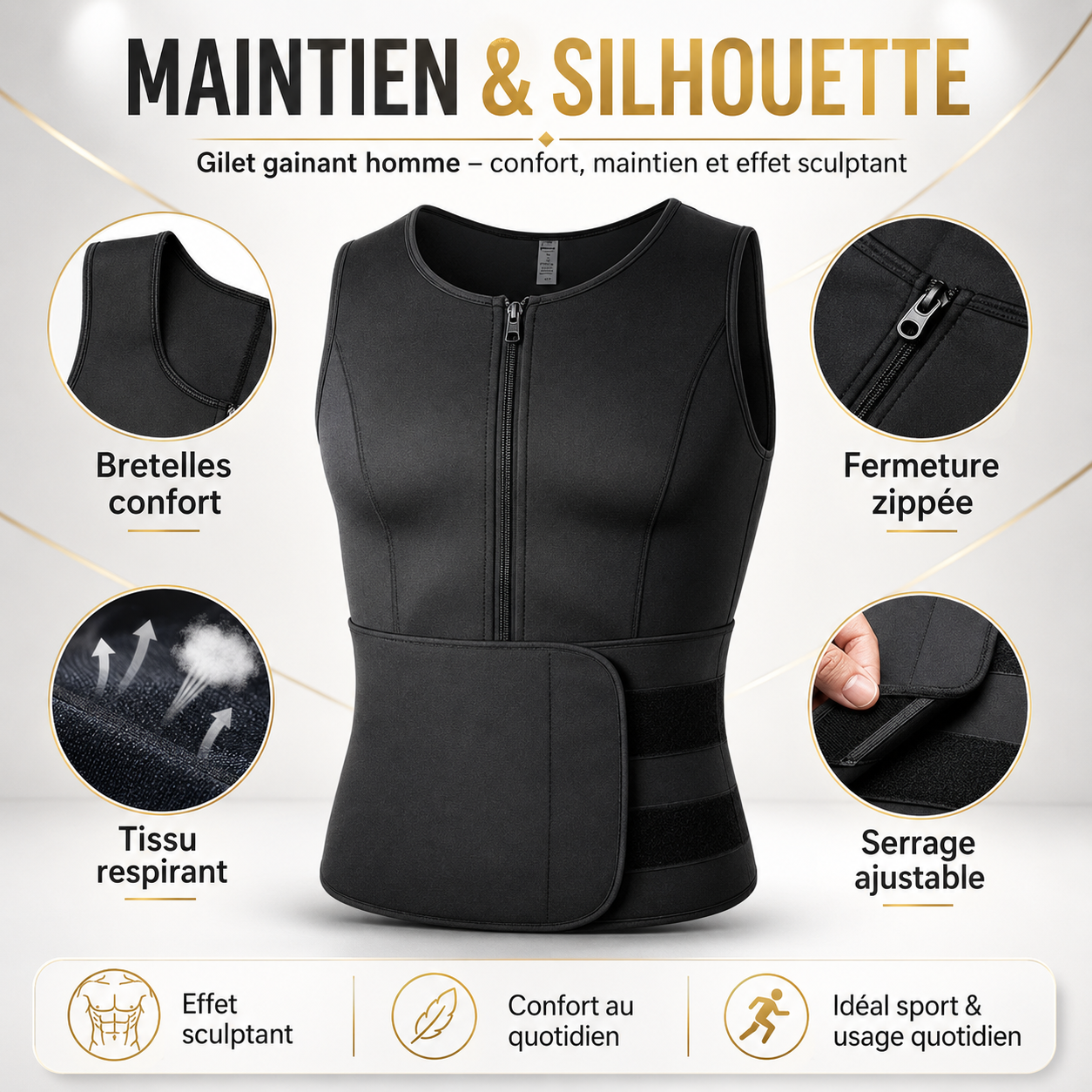 Débardeur Gainant Homme – Effet Sculptant & Maintien Confortable
