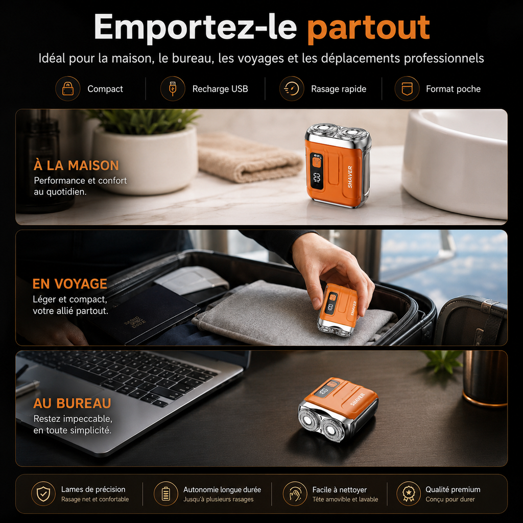 Mini Rasoir Électrique USB-C – Portable, Lavable & Affichage Digital