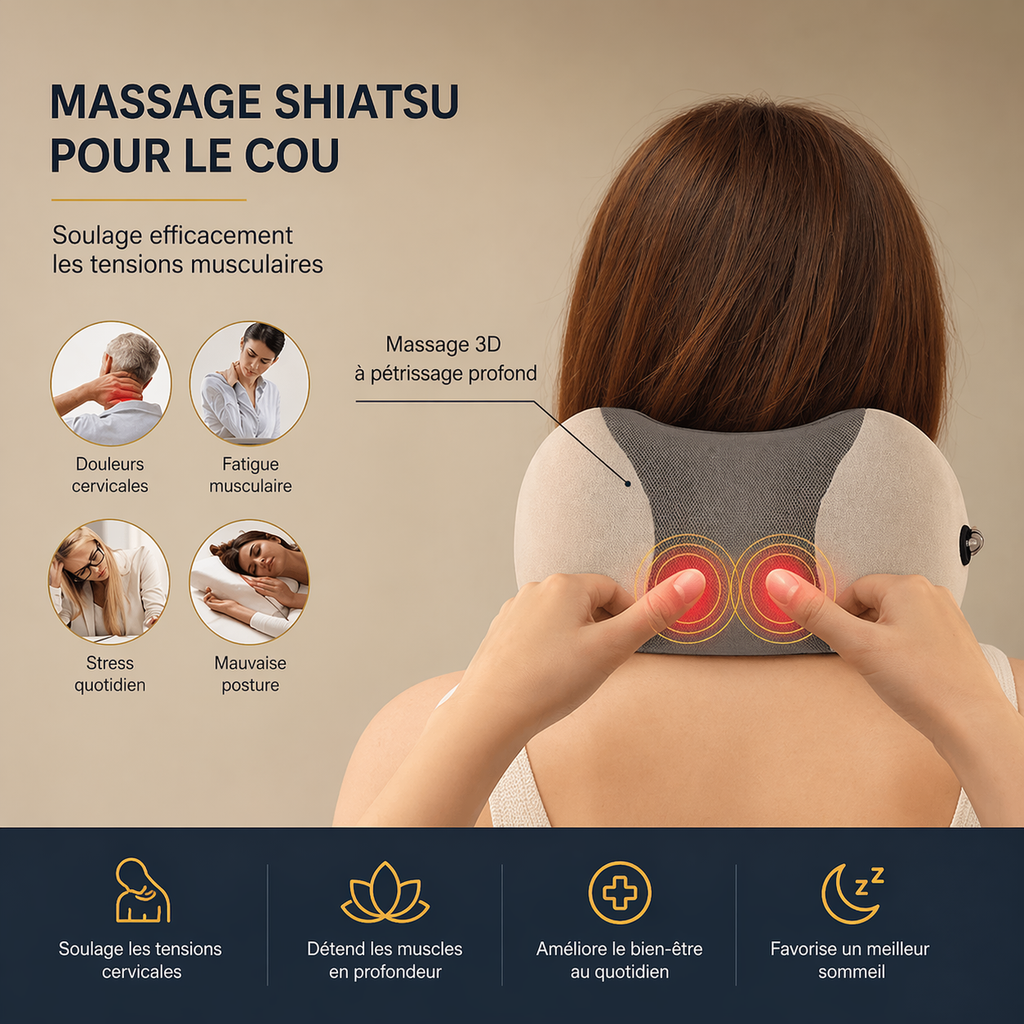 Masseur Cervical Électrique Shiatsu 3D – Chaleur & Relaxation Profonde