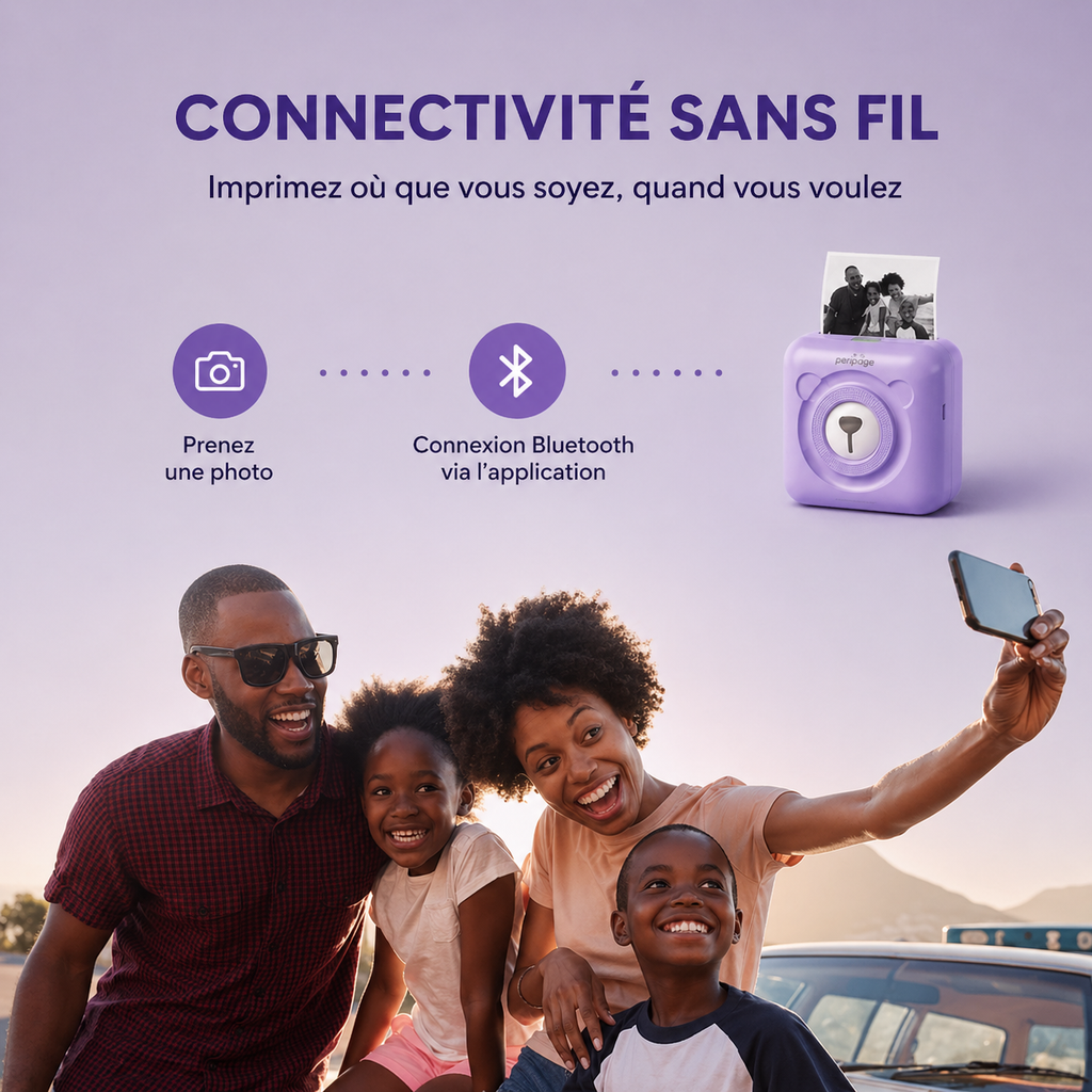 Imprimante Photo Portable A6 – Bluetooth, Sans Encre & Compatible iOS/Android