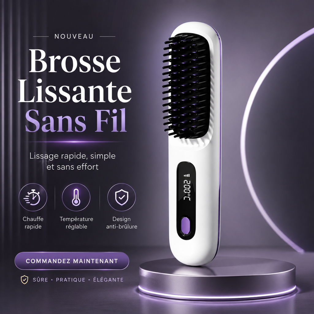 Brosse Lissante Sans Fil USB – Lissage Rapide, Écran LCD & Format Voyage