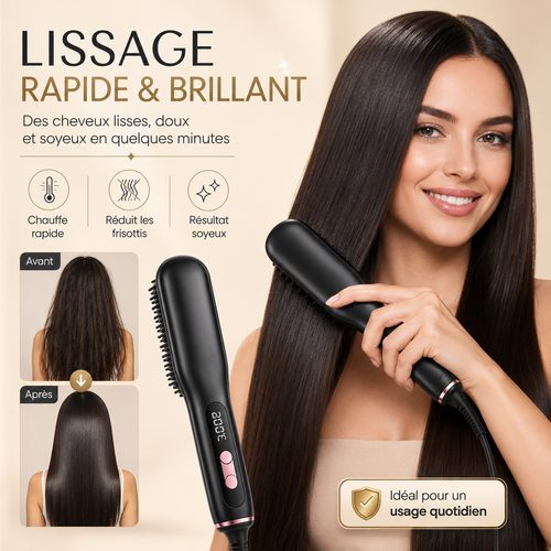 Brosse Lissante Sans Fil USB – Lissage Rapide, Écran LCD & Format Voyage