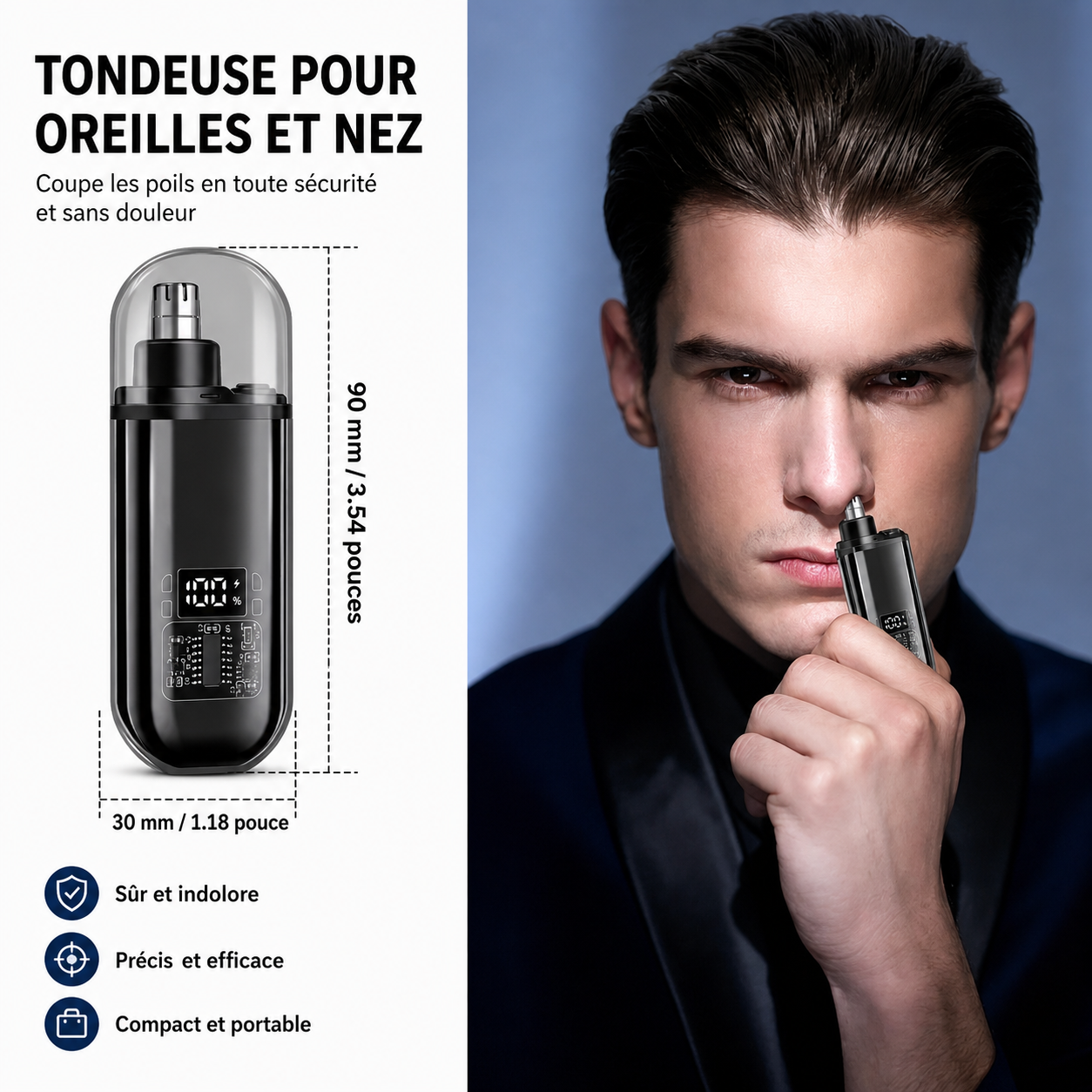 Tondeuse Nez & Oreilles USB-C – Coupe Précise, Sans Douleur & Recharge Rapide