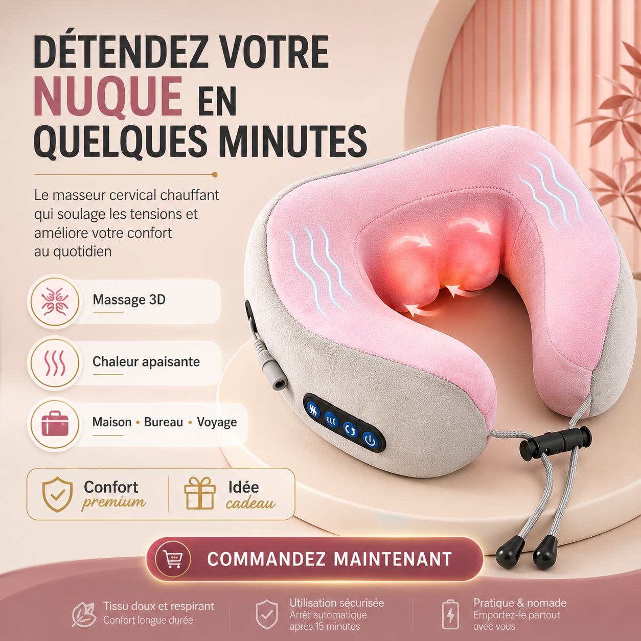 Masseur Cervical Électrique Shiatsu 3D – Chaleur & Relaxation Profonde