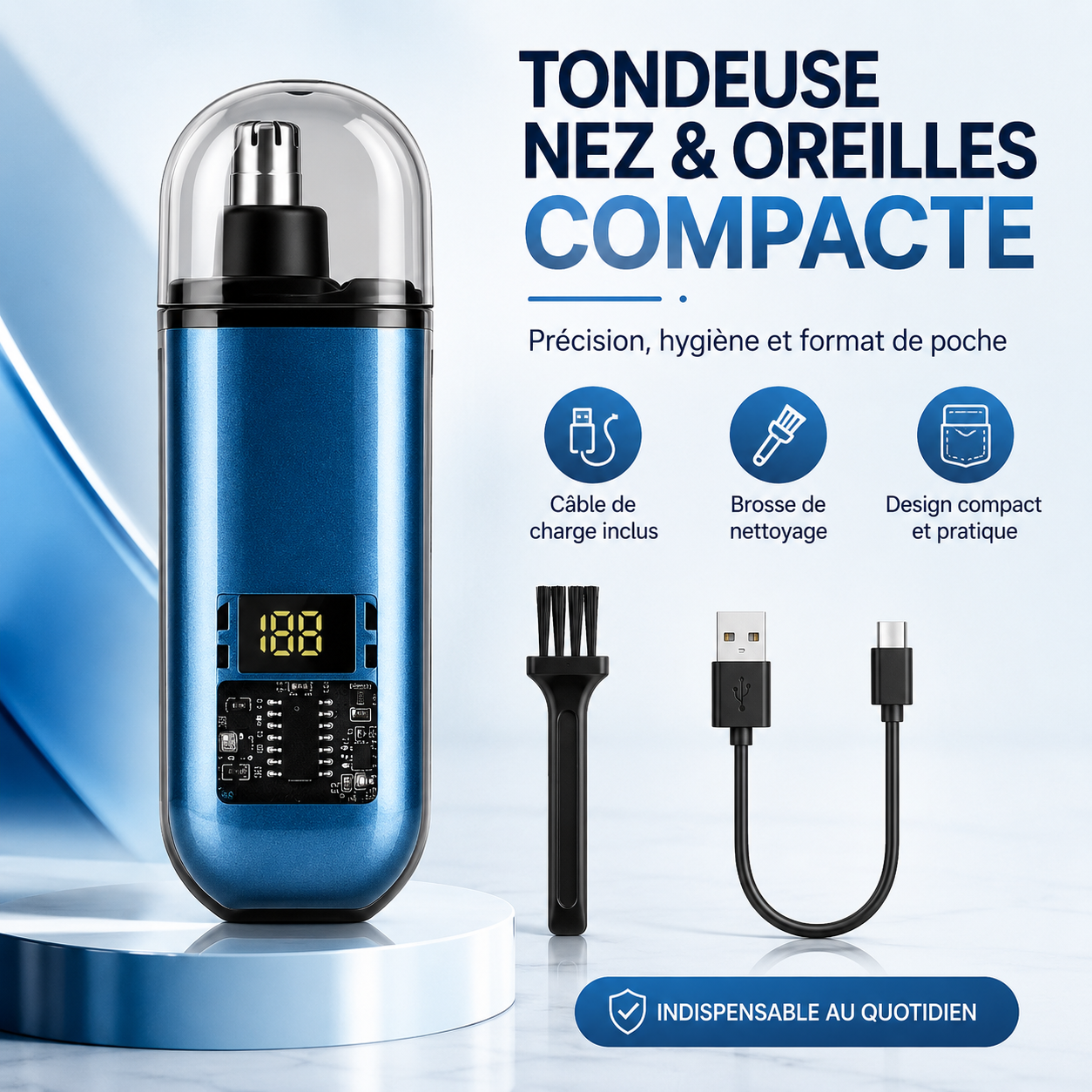 Tondeuse Nez & Oreilles USB-C – Coupe Précise, Sans Douleur & Recharge Rapide
