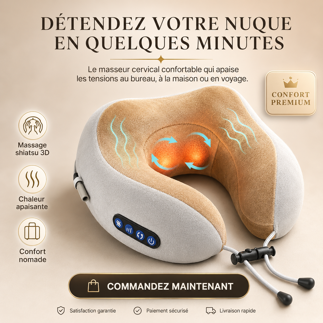 Masseur Cervical Électrique Shiatsu 3D – Chaleur & Relaxation Profonde
