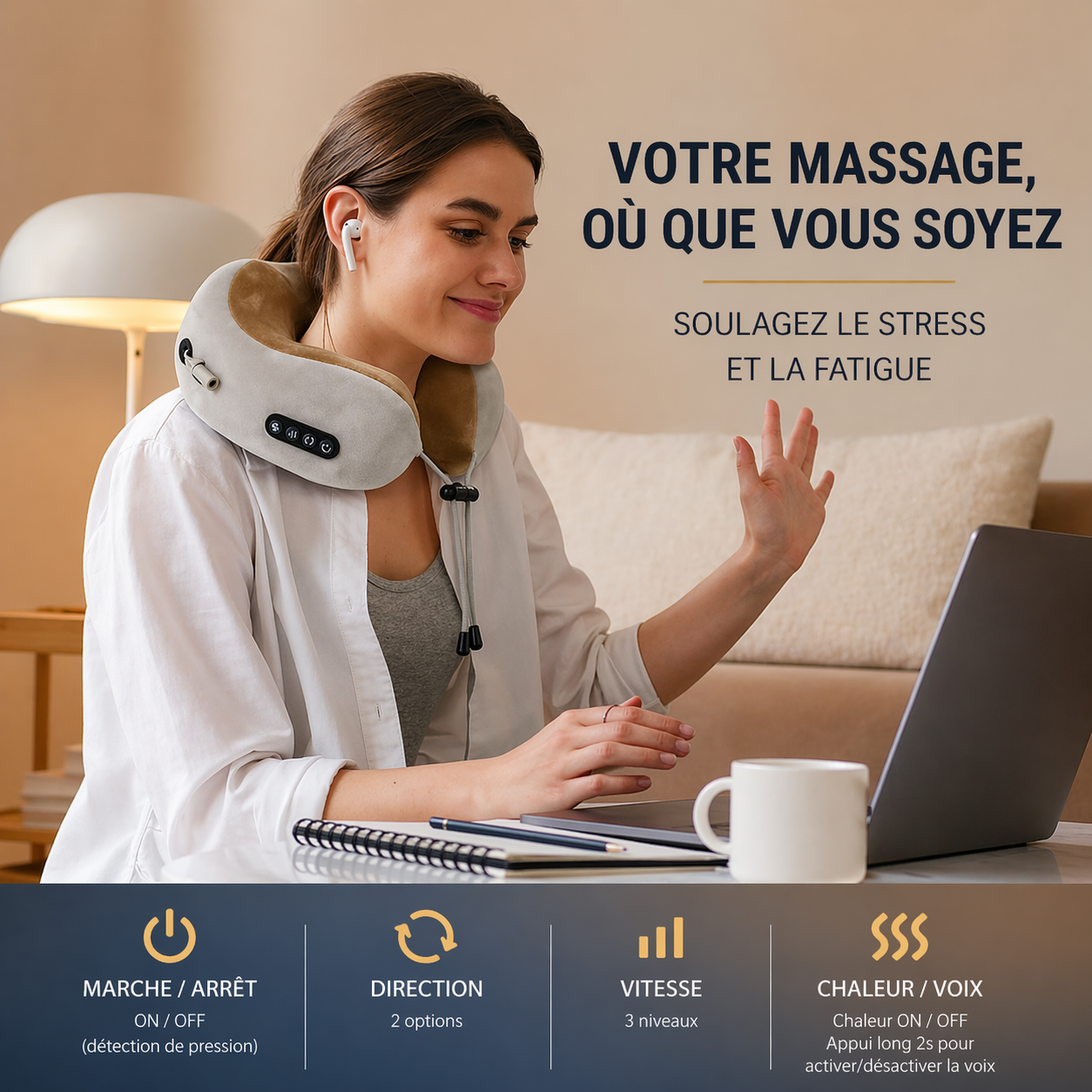 Masseur Cervical Électrique Shiatsu 3D – Chaleur & Relaxation Profonde