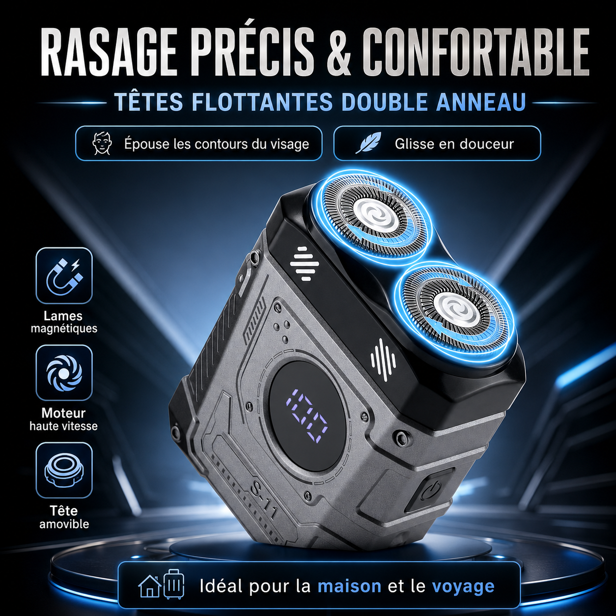 Mini Rasoir Électrique USB-C – Portable, Lavable & Affichage Digital