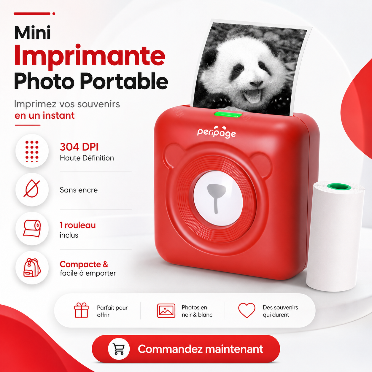 Imprimante Photo Portable A6 – Bluetooth, Sans Encre & Compatible iOS/Android