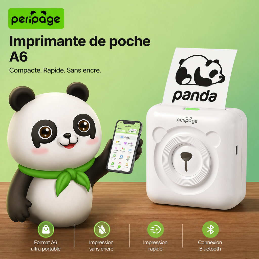 Imprimante Photo Portable A6 – Bluetooth, Sans Encre & Compatible iOS/Android