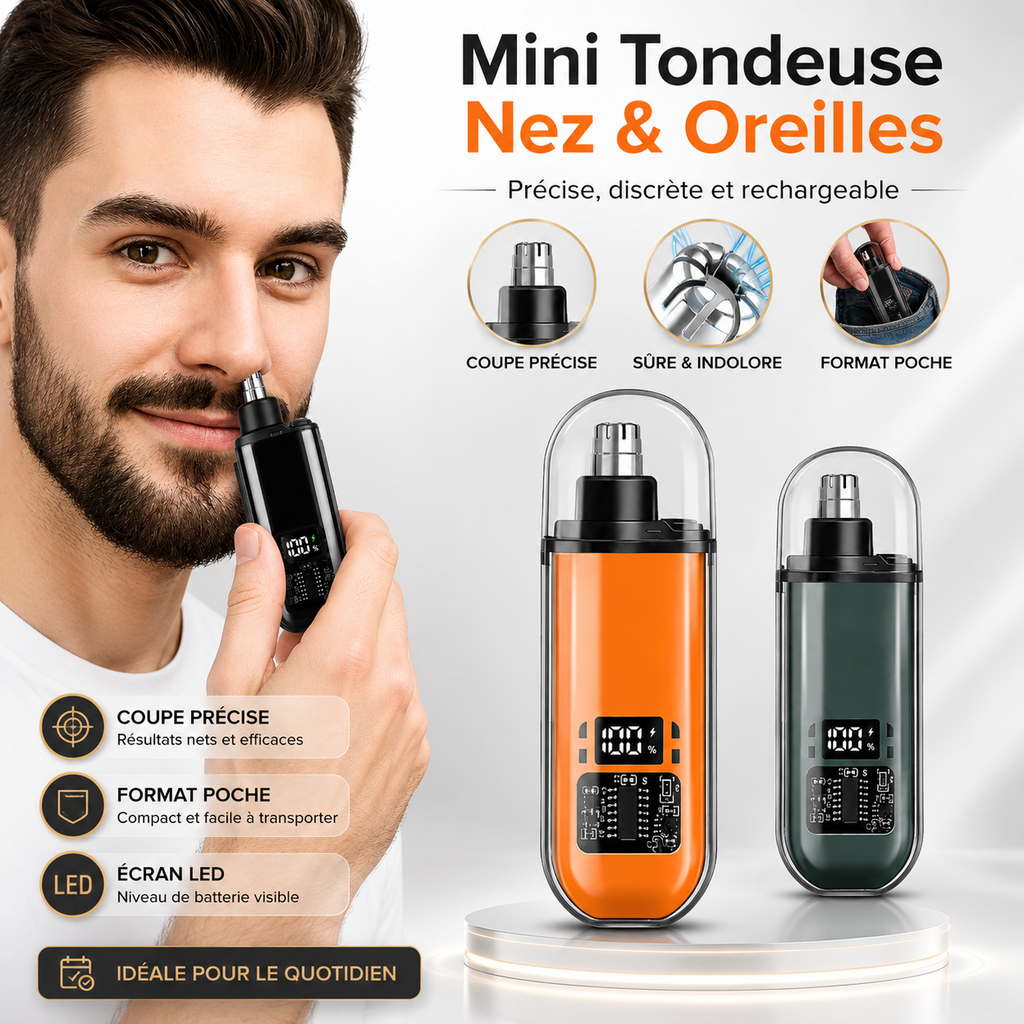 Tondeuse Nez & Oreilles USB-C – Coupe Précise, Sans Douleur & Recharge Rapide
