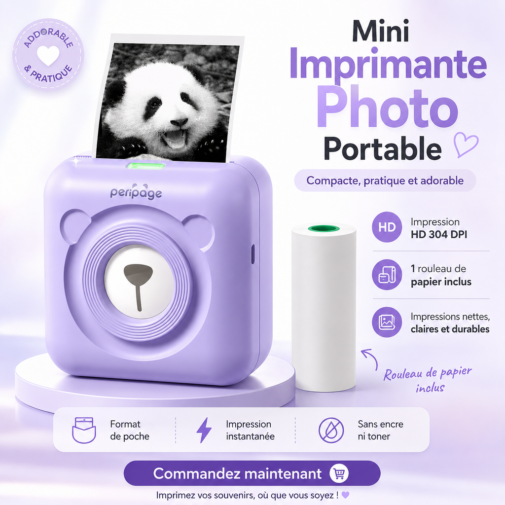 Imprimante Photo Portable A6 – Bluetooth, Sans Encre & Compatible iOS/Android