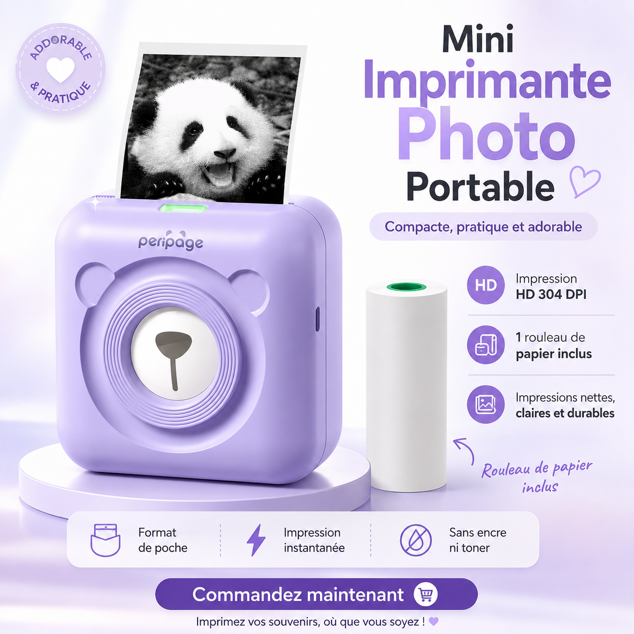 Imprimante Photo Portable A6 – Bluetooth, Sans Encre & Compatible iOS/Android