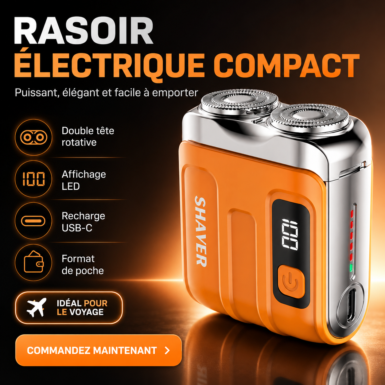 Mini Rasoir Électrique USB-C – Portable, Lavable & Affichage Digital