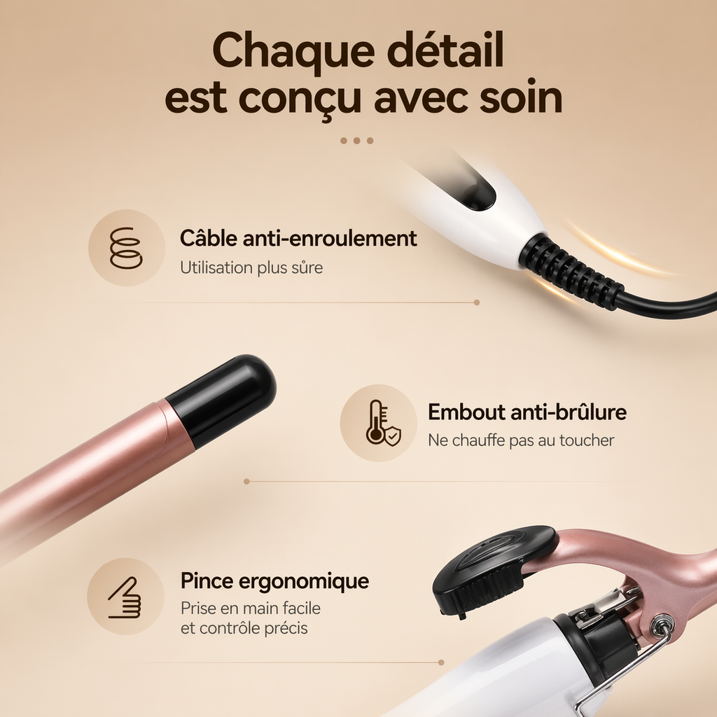 Fer à Boucler Céramique 13 mm – Chauffe Rapide & Boucles Parfaites