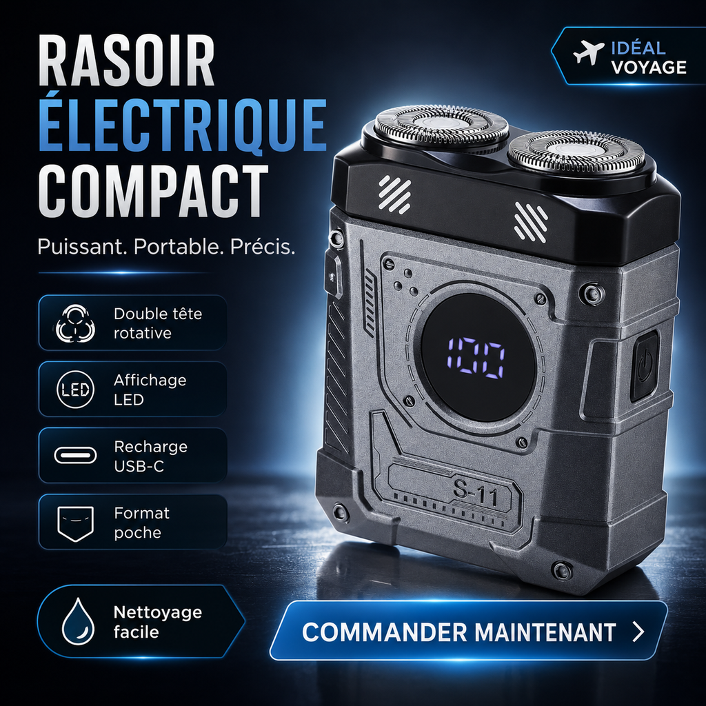 Mini Rasoir Électrique USB-C – Portable, Lavable & Affichage Digital