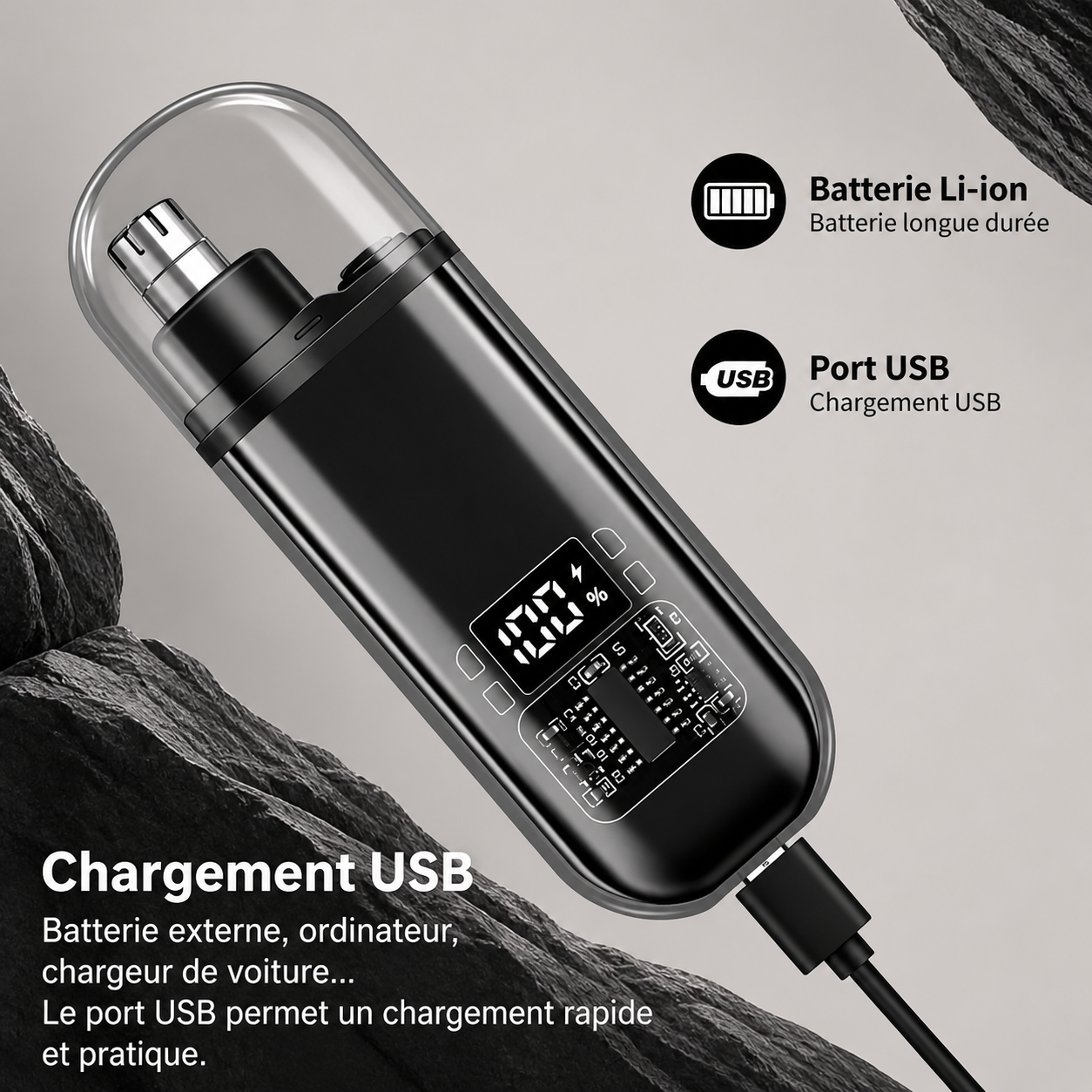 Tondeuse Nez & Oreilles USB-C – Coupe Précise, Sans Douleur & Recharge Rapide