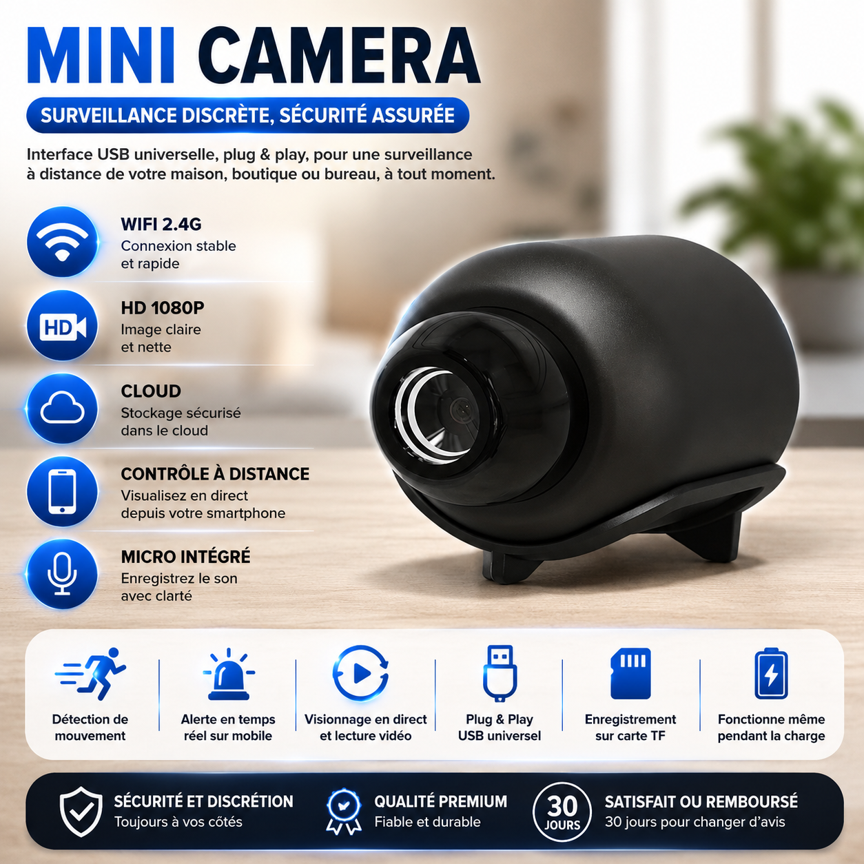 Mini Caméra X5 HD 1080P – Surveillance WiFi Discrète & Vision Nocturne
