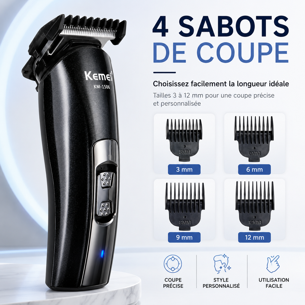 Rasoir Électrique 3 en 1 Kemei – Coupe, Rasage & Finitions Précises